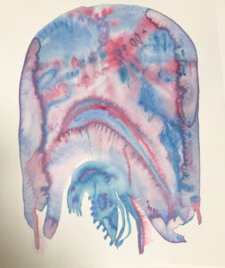 Aquatic pink and blue, 2021, watercolor, 11 1/2 x 14 1/2, framed
