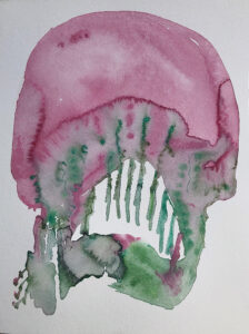 Aquatic pink and green, 2021, watercolor, 11 1/2 x 14 1/2, framed