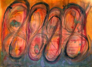 On Fire, 2020, watercolor on paper, 32 3/4 x 25 framed, SOLD