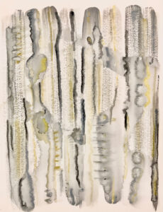 Vertical Thoughts Gray and Yellow, 2020, watercolor on paper, 12 x 16