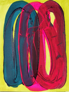 Layers of Attachment on Green Gold 2025 Acrylic on Paper 9 in x 12 in