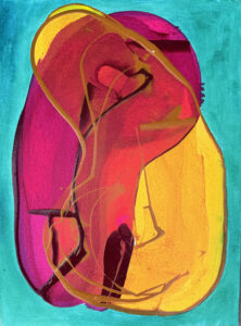 Layers of Attachment on Blue 2025 Acrylic on Paper 9 in x 12 in