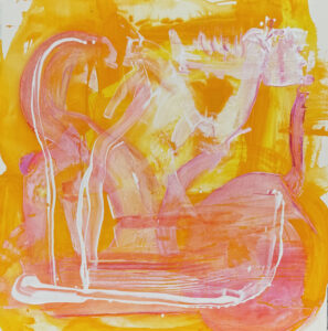 Mango and Raspberry 2025 Acrylic on Paper 30 in x 30 in